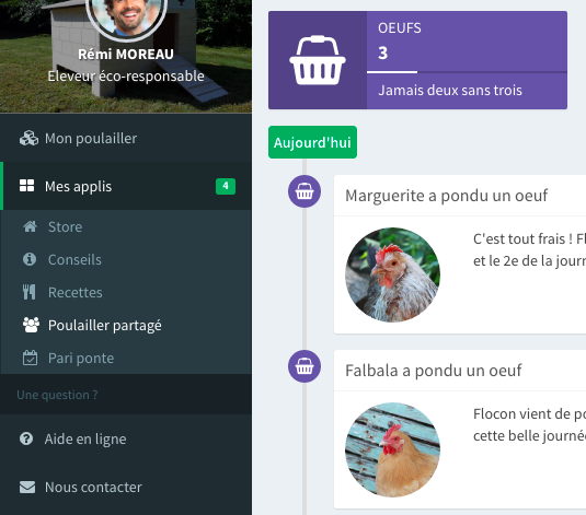 Menu des applications - Dashboard Eggs-iting
